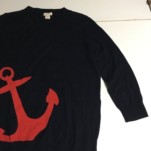 J Crew Womens Sweater Size Small Navy/ Black Red Anchor Nautical Cotton - Picture 2 of 8